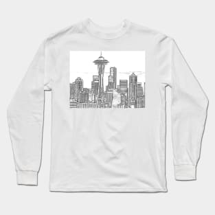 Minimalist Black and White Seattle Skyline Long Sleeve T-Shirt